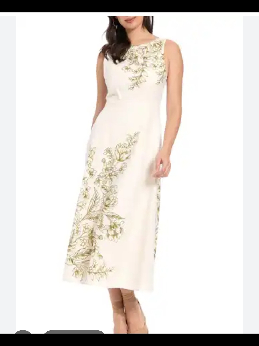Sleeveless Cream Floral Midi Dress- NWT